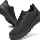 VikoViren Steel Toe Shoes for Men Women Comfortable Lightweight Safety Work Shoes Non Slip Puncture Proof Indestructible Construction Steel Toe Sneakers (14 Women/12.5 Men, All Black)