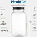 novelinks 32 oz Clear Plastic Jars with Lids, 6 Pack Large Plastic Mason Jars with Lids 32oz, Reusable Quart Containers for Kitchen Organization (6 Pack,Black)