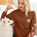 Women Dog Paw Shirt Paw Print Shirts Patch Pocket Casual Long Sleeve Shirt (XXL)