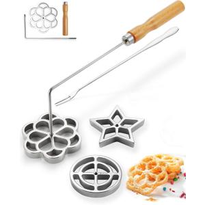Bunuelos Mold with Handle, 304 Stainless steel Flower, Round and Star Rosette Molde with Long Fork- Rosette Para Buuelos de Viento Moldes Mexicanos Tools Set with 3 Interchangeable Heads
