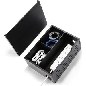 Wooden Cable Management Box Sleek Cord Organizer & Power Strip Organzer Box Large Wire Hider for Power Strips, Chargers and Desk Cables Floor Cord Covers Neat Storage for, Routers and USB Hubs