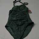 Smismivo Women's Tummy Control One Piece Swimsuits Long Torso Curvy Halter Bathing Suit Olive Green S
