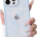 NITITOP Compatible with iPhone 16 Pro Case Clear Cute Line Rose Flower Floral Pattern for Women Girls Color Frame Slim Shockproof Protective Phone Cover - Blue