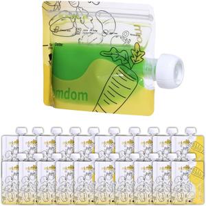 20 Pack Reusable Baby Food Pouches for Toddlers, Refillable Squeeze Pouch for Applesauce Yogurt Homemade Organic Puree Juice Snack for Baby Kids Students, Storage Containers, BPA Free, 5oz (Yellow)