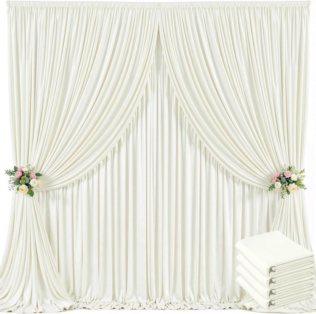 20ft x 10ft Ivory Backdrop Curtain for Wedding Ivory Wrinkle Free Backdrop Drapes Panels for Parties Baby Shower Bridal Shower Birthday Photo Photography Polyester Fabric Background Decoration