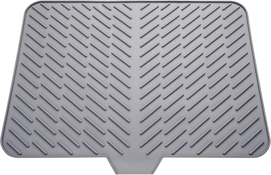 Silicone Drying Mat, 23"X17" With Built-in Drain Lip,Heat-Resistant,Eco-friendly,Hygienic Drying Pad,Leak-Proof and Non-Slip,Silicone Dish Drying Mat for Kitchen Counter or Sink（Gray 23X17）