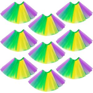 Shihanee 9 Pcs Tutu Skirt Adult Rainbow Tutus Running Women Skirt Elastic Carnival Dance Costumes for Party