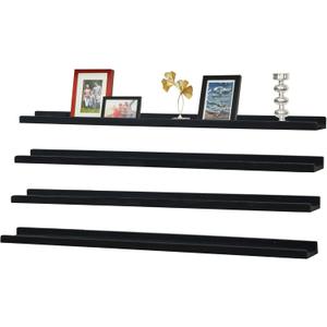 Picture Ledge Shelf,47" Long Floating Shelves with Lip Set of 4,Rustic Photo Frames Shelves Vinyl Record Book Storage Display for Living Room Kids Nursery Bedroom Kitchen Bathroom(Black)