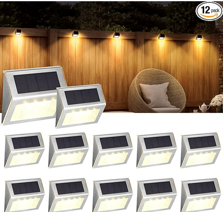 SOLPEX Solar Step Lights - 12 Pack Solar Powered Deck & Stairway Lights, Outdoor Fence Pathway Porch Garden (Warm White)