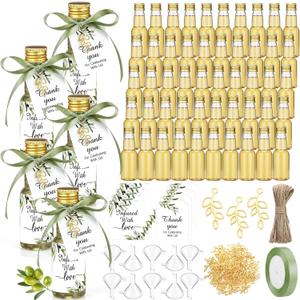 Suclain 50 Set Mini Olive Oil Bottles 2 oz Small Homemade Olive Oil Plastic Bottles with Caps Funnels and Tags Reusable Containers for Wedding Baby Shower Favors