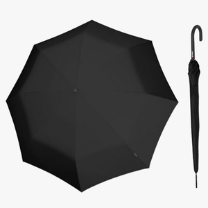Curved Handle Automatic Rain Umbrella – 42" Canopy, Polyester Case Included
