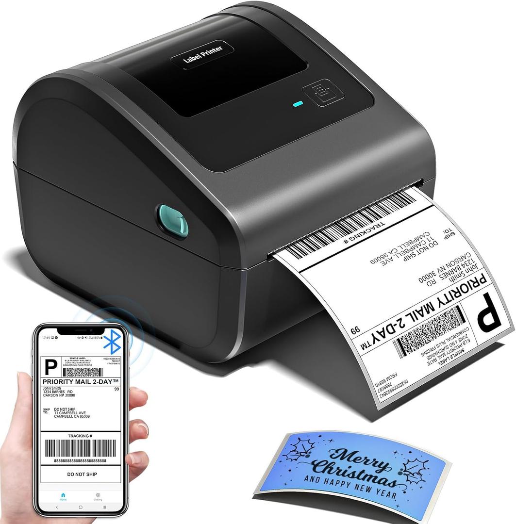 Bluetooth Shipping Label Printer 4x6, D450BT Thermal Label Printer for Shipping Packages, Thermal Printers for Small Business, Compatible with Android, iPhone, Windows, macOS, Tiktok, UPS (Grey)