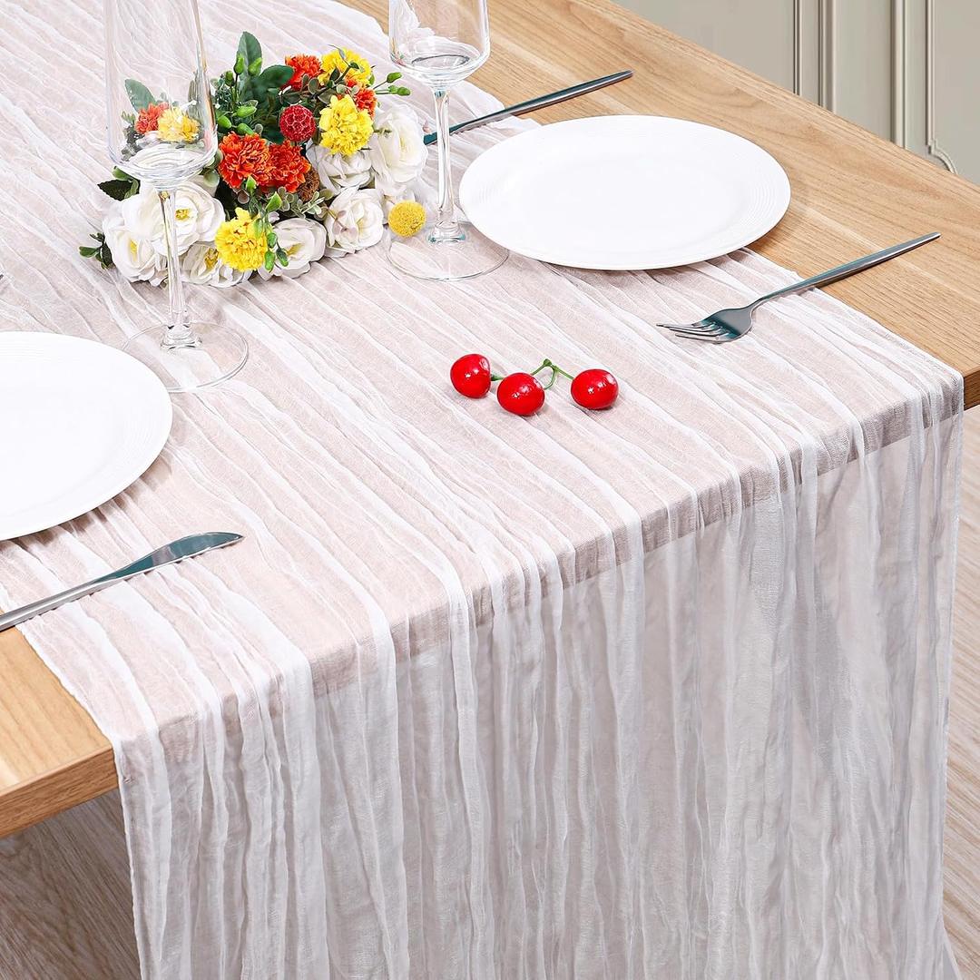 1 Pack Cheesecloth Table Runner 10Ft Christmas Gauze Boho Table Runners for Wedding Decor Bridal Shower Decorations Baby Shower Party(35" x 120")