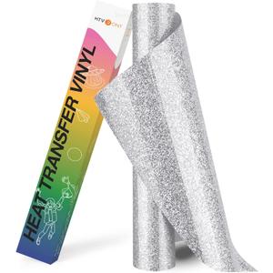 HTVRONT Silver Glitter HTV Heat Transfer Vinyl Rolls - 10" x 8ft Silver Glitter HTV Vinyl for Shirts, Glitter Iron on Vinyl for All Cutter Machine - Easy to Cut & Weed for Heat Vinyl Design (Silver)