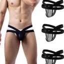 ohyeahlady Jock Straps for Men Mesh Black Thong Ball Pouch Mens Thongs Underwear Quick Dry Breathable Sexy Multipack S 3 Pack