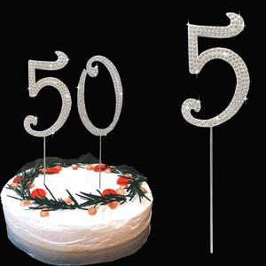 Cake Topper Silver Metal Number 5, Diamond Cake Decoration with Sparkle Rhinestone for Birthday Wedding Anniversary Party