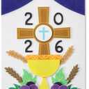 Wettarn First Communion Banner Kit for Boys Girls 9 x 12 Catholic Christian Religious Crafts Felt DIY Holy Communion Banner for Kids Sunday School Church Activity Baptism Party Decoration(Dark Blue)