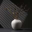 White Ceramic Vase - 7.8 Inch Rustic Farmhouse Vase for Home Decor, Round Modern Ceramic Vases for Living Room, Bathroom,Table, Holiday & Weddings (Stone White)