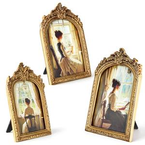 SHENLIU 3 Pcs Vintage Picture Frames 4x6, 5x7, 6x8 Antique Victorian Gold Arched Picture Frames for Tabletop and Wall Mount Ornate Retro Home Decor Gallery Wall Art Photo Gallery Gifts
