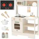 Nene Toys Wooden Play Kitchen for Toddlers & Kids – Toy Kitchen Playset with Lights & Sounds Stove, Sink, Faucet, Microwave, Oven + Food Accessories – Montessori Pretend Play Gift, Ages 3-6