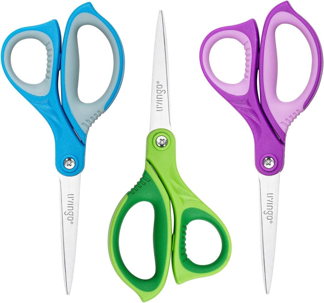 LIVINGO Scissors for School - Sharp Pointed Tip All Purpose Scissors Students Teachers Crafts Middle High School College Office Home, Blue, Green, Purple, 3 Pack, 7 Inch