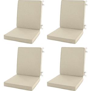 Outdoor Chair Cushions, Water-Resistant & Fade-Resistant, Patio Furniture Lawn Dining Chair Seat Replacement with Mid Back, Ties Zipper, Removable Cover, 18 x 16.5 Inch, Set of 4, Beige