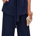 PRETTYGARDEN Women's Summer 2 Piece Outfits 2025 Cap Sleeve V Neck Blazer Vest Wide Leg Pant Sets Office Work Clothes, S