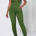 PINSV Women's 2 Piece Outfits Bodycon Lounge Wear Crop Top Stacked Pants Going Out Jogging Tracksuit Sets (Green, M)