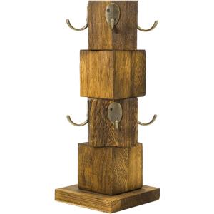 Vesici Wood Coffee Mug Holder Rustic Wooden Cup Holder for Counter Farmhouse Mug Tree Stand with 8 Cup Hangers, Vintage Mug Rack for Coffee Bar Kitchen(Wood Color)