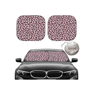 Gven Windshield Sun Shade 2pcs with Bonus Pink Car Sunshade for Front Window Shades 2025 Technology Reflect UV and Heat Sun Visor Automotive Accessories Interior Sun Protection (Pink Leopard, M)