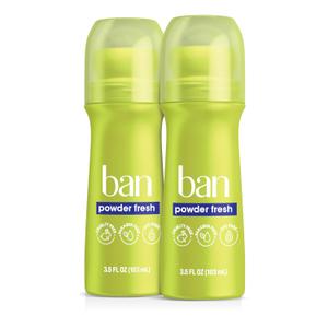 Ban Invisible Roll-on Antiperspirant Deodorant for Women and Men, 24-hour Underarm Odor & Sweat Protection, Powder Fresh, 3.5 Oz, Pack of 2