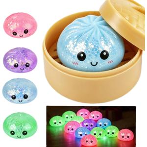 2026 New Glitter Will Emit Light Dumplings Squishy,Colorful Dumplings Stress Balls Fidget Sensory Box,Stress Relief Stretchy Desk Toys (Blue)