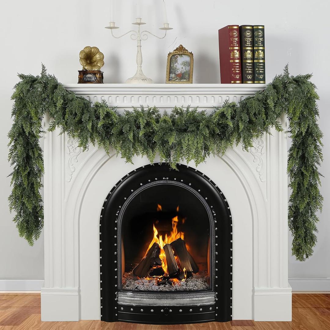 196" Christmas Cedar Garland Realistic- Soft and Full Real Touch, 16.5ft Artificial Faux Greenery Garland for Table, Fireplace Mantle, Stair Railings, Outdoor