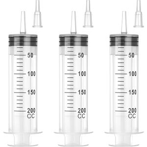 200 ml Large Syringe for Liquids, Syringe Without Needle, for Thick Liquids, 3 Pack Individually Wrapped