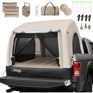 Inflatable Truck Bed Tent & Air Mattress, Truck Air Mattress for 5.5-6.5FT, 12'' Height 2-3 Person Fast Setup Ground & Pickup Tent Mattress with Rechargeable Pump for Camping Travel, 600lbs Max, Twin