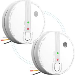 Smoke Detector, Hardwired Interconnected Smoke Detectors, Smoke Alarm with Replaceable 9V Battery, Interconnects Up to 12 Fire Alarms Smoke Detectors, Fire Alarm with Test/Silence Button, 2Packs