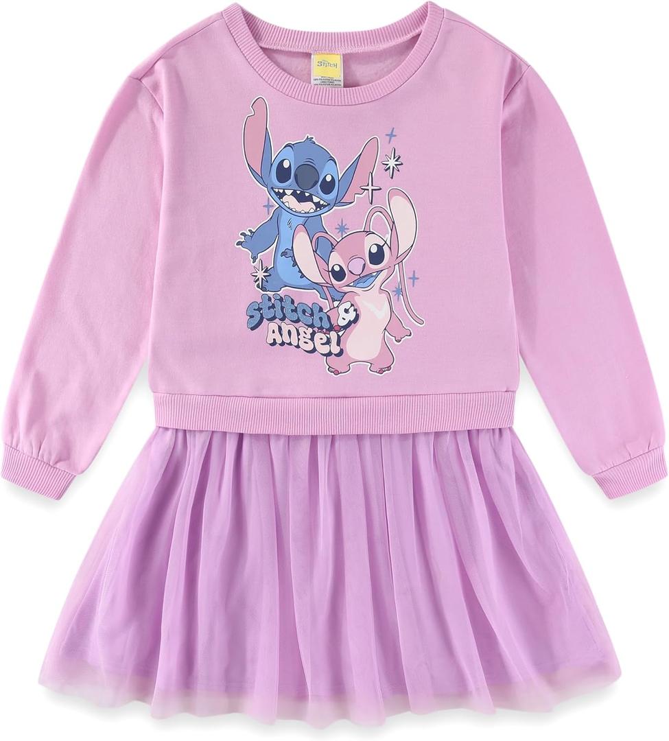 Disney Lilo and Stitch Angel Girls Long Sleeve Tulle Dress for Little Kids to Big Kids, Size 14 (Purple)