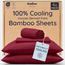 Bambaw Queen Size 4pcs Cooling Sheets Set 100% Viscose Derived from Bamboo, Luxury Bedding, Soft Sheets, Deep Pocket Fits Up to 16'' Mattresses (Burgundy)