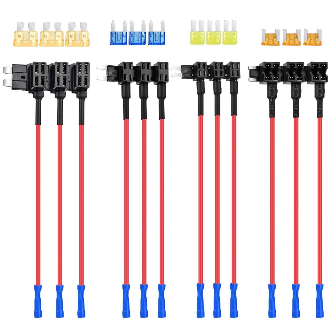 Nilight 12 Pack 12V Car Add-a-Circuit Fuse Tap Standard Mini Micro2 and Low Profile Taps 4 Types ATO ATC ATM APM Holder for Cars Trucks Boats