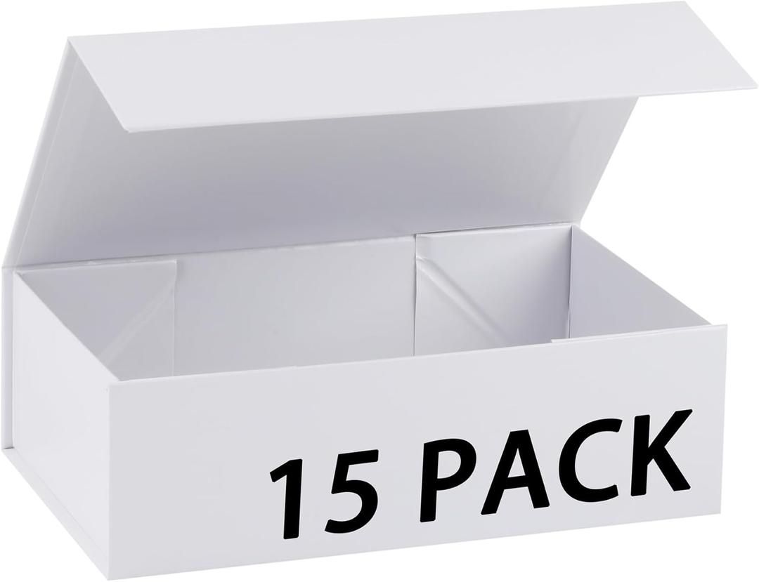 15 Pack Magnetic Gift Box With Lid 9.5x6x3,White Gift Boxes Bulk,Luxury Bridesmaid Proposal Box,Small Magnetic Closure Box Boxes For Presents,Wedding,Business (White-9.5x6x3)