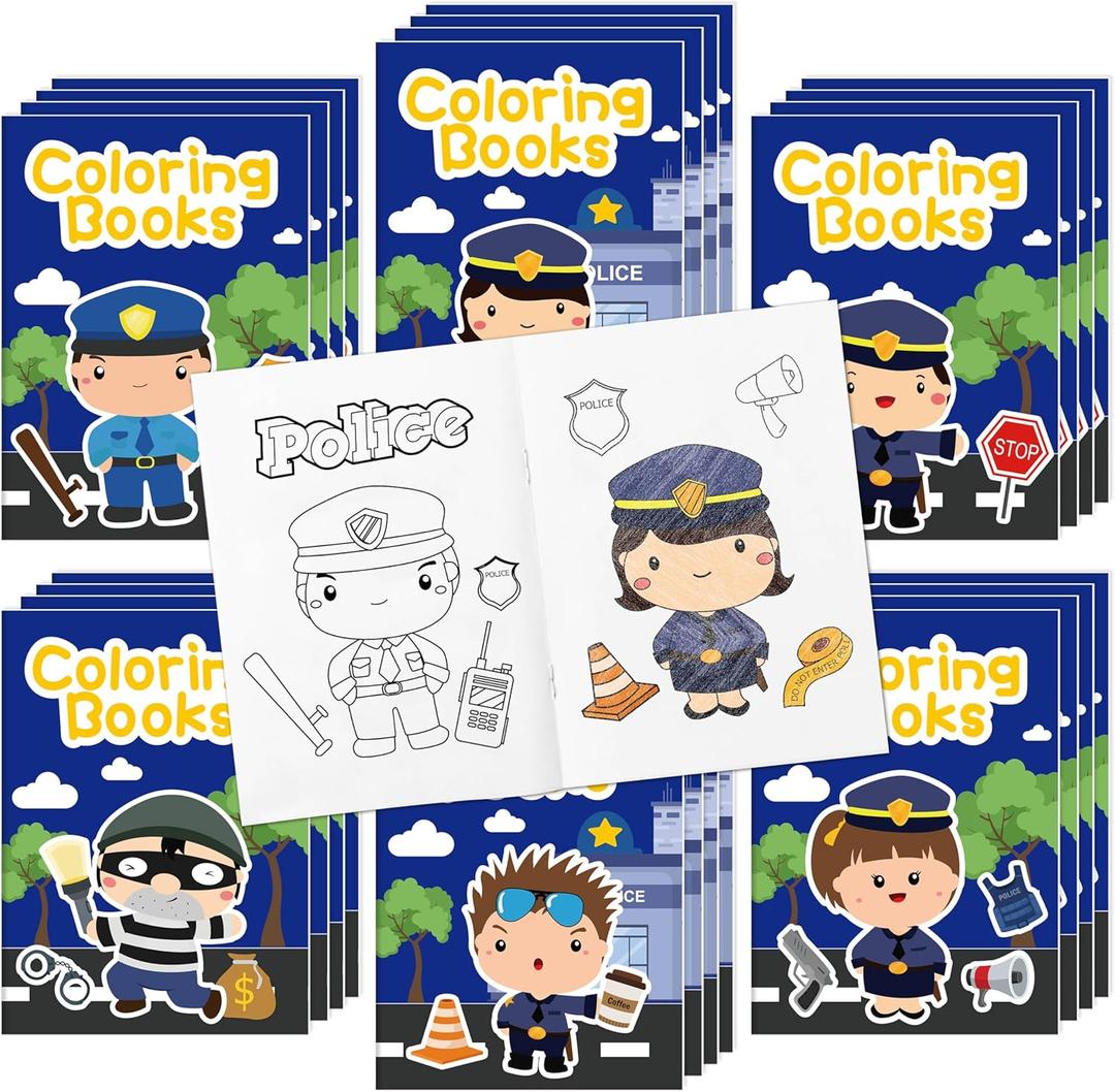 JAPBOR Police Coloring Books for Kids - 24PCS Mini Policemen Color Book Bulk Party Favors, Police Themed Small Colouring Pages for Birthday Gifts Classroom Drawing Painting Games Goodie Bag Filler