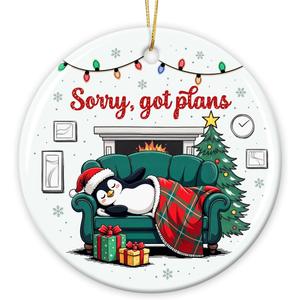 3 x Penguin Christmas Ornament 2025 - Cute Penguin Gifts for Boys Girls, Funny Penguins Lover Gifts for Men Women Animal Lovers, Sorry I Got Plans, Ceramic Ornament for Christmas Tree