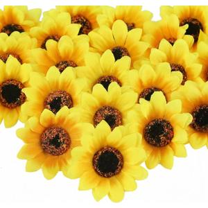 SallyFashion 25pcs Fake Sunflowers Heads - 2.8 Artificial Spring Flowers for DIY Crafts, Wedding, Home Decor & Birthday Party