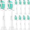 Ofashu Replacement Toothbrush Heads Compatible with Philips Sonicare Protectiveclean C1 C2 4100 5100 6100 9024 6250, White, 10 Sonic Electric Brush Head (Green White, Medium)