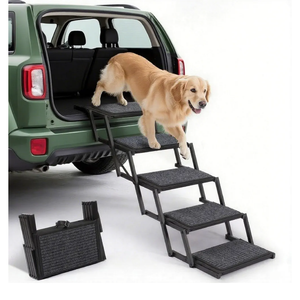 Dog Steps for Car, Truck and SUV Foldable Pet Stairs for Large Dogs with NonSlip Rug Surface, Lightweight Dog Ramp Holds Up to 250lbs, 5 Steps (Black Metal Frame, 5 Steps)