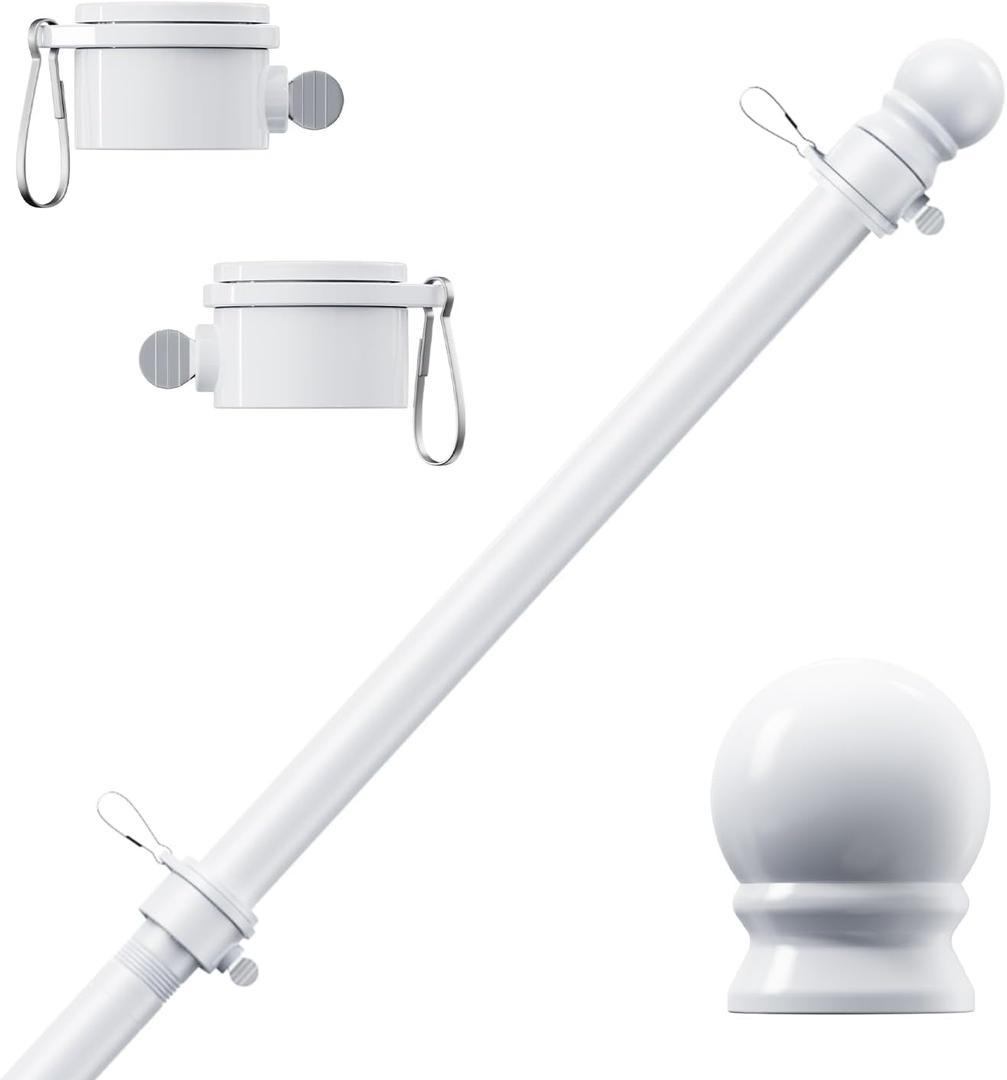 PHITRIC Flag Pole, Tangle Free Spinning Stainless Steel Rustproof Flagpole for 3x5 Sports Fan Outdoor Flags for Outside House (White, 5FT, Without Bracket)