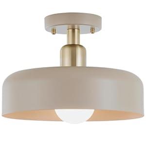 BISAMIYA Contemporary Semi Flush Mount Ceiling Light Fixture, Brass Accent Ceiling Light with 12.6" Metal Shade, for Kitchen, Entryway, Hallway, Dining Room, Cafe