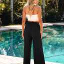 GRAPENT Wide Leg Pants Woman Linen High Waisted Pull On Flowy Casual Baggy Drawstring Palazzo Trousers Pants Resort Wear (Black, XS)
