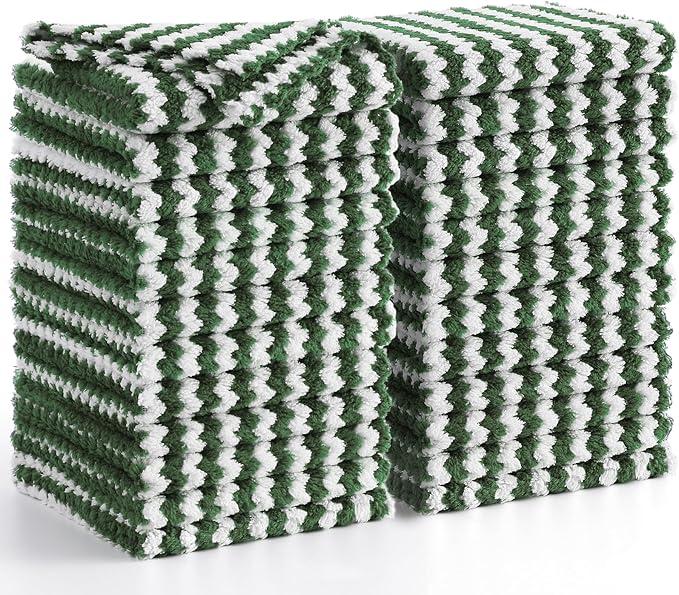 Homaxy Kitchen Towels(12 Pack, 10 x 20 inches), Ultra Soft and Absorbent Dish Towels, Reusable Fast Drying Microfiber Cleaning Cloth, Coral Velvet Wave Design No-lint Green