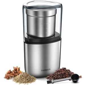 SHARDOR Coffee Grinder Electric Herb/Wet Grinder for Spices and Seeds with 2 Removable Stainless Steel Bowls, Silver